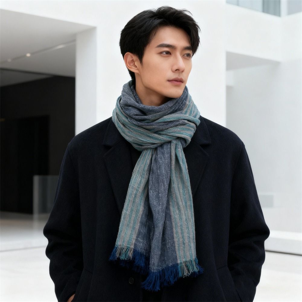 Cotton Linen Yarn-dyed Winter  - Wool Scarf Men 리뷰 및 가격