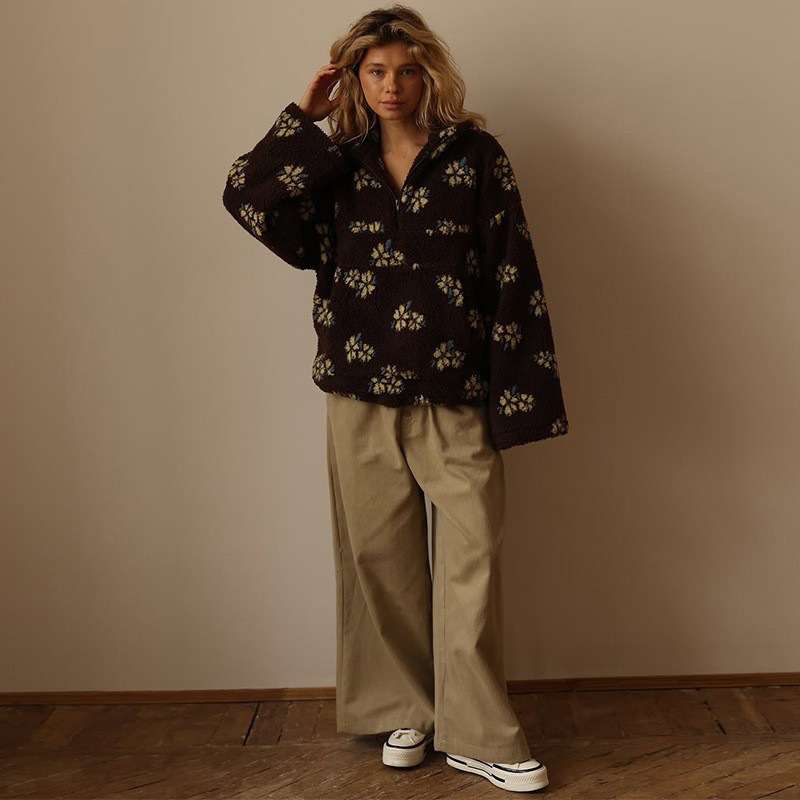 Floral Sherpa Half Zip Pullove - Sherpa Hoodie Fleece 리뷰 및 가격