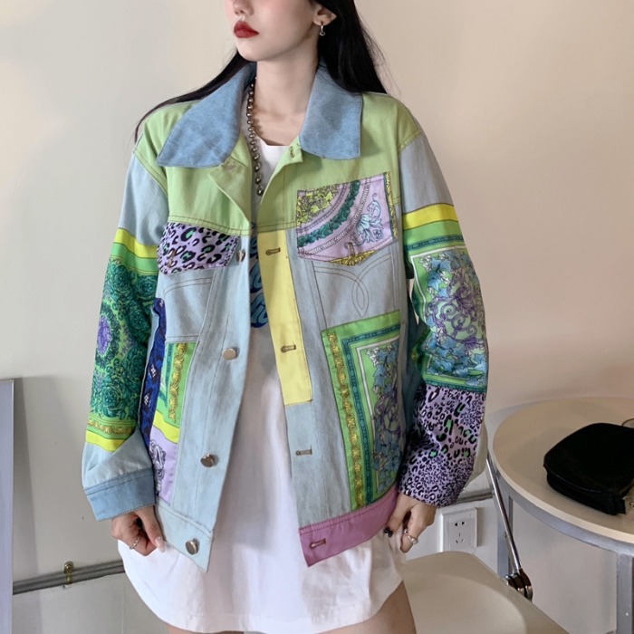 Print Spliced Denim Jackets Wo - Down Jacket Packable 리뷰 및 가격