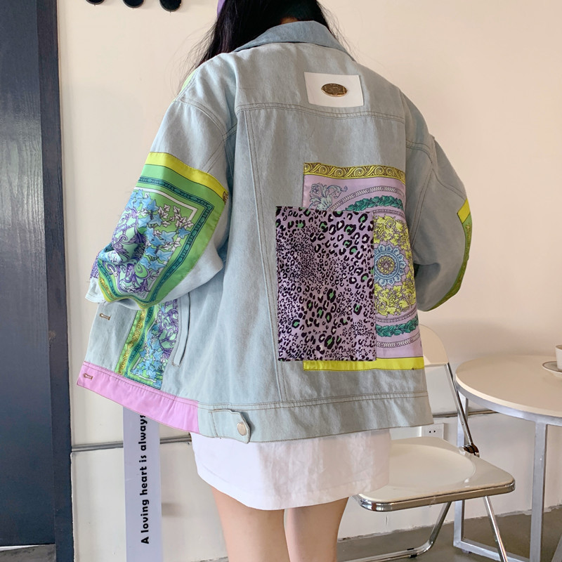 Print Spliced Denim Jackets Wo - Down Jacket Packable 리뷰 및 가격