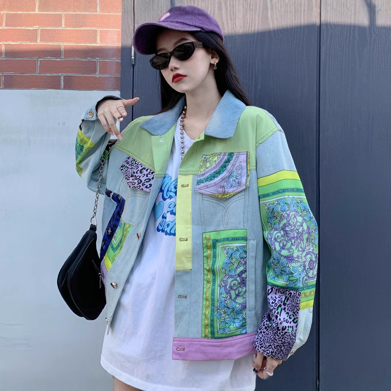 Print Spliced Denim Jackets Wo - Down Jacket Packable 리뷰 및 가격
